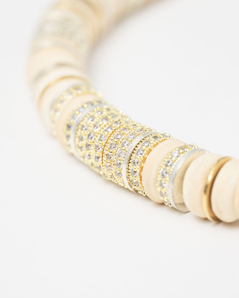 Collier Rondelles Beige bois