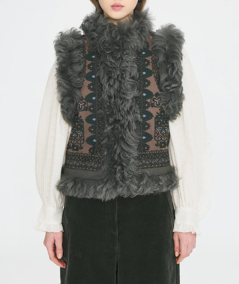 Gilet en fourrure Sandora kaki