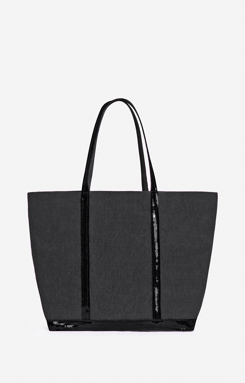 Cabas L zippe Noir en Lin