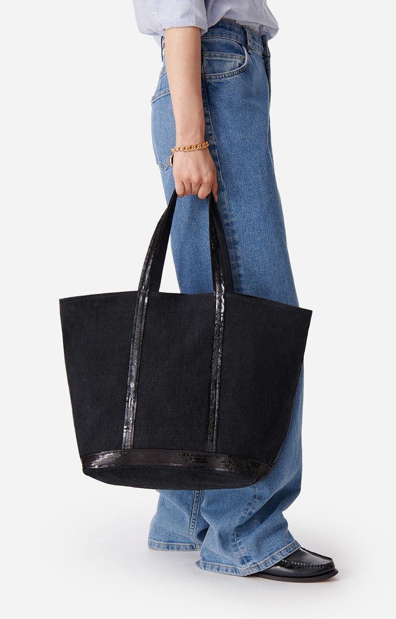 Cabas L zippe Noir en Lin